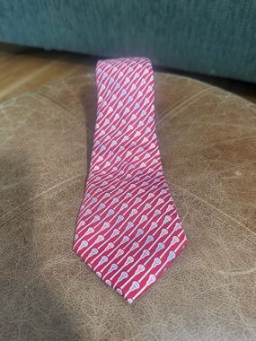 Vineyard Vines Red Silk Tie with White Lacrosse Stick Pattern